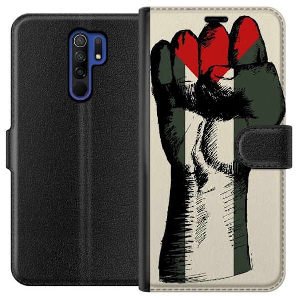Xiaomi Redmi 9 Lompakkokotelo Käsi sidottu Palestinan väreihin - voimakas symboli vapausliikkeelle