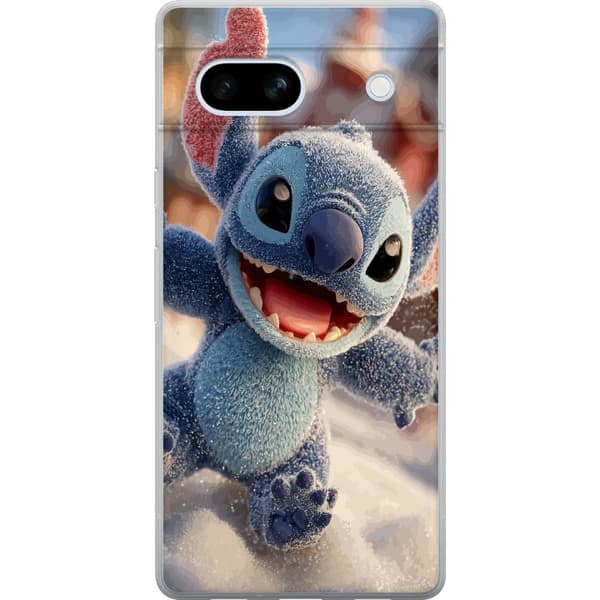 Kompatibelt Mobildeksel til Google Pixel 7a Søtt blått monster i snødekt vintermiljø med glad og leken posering blå
