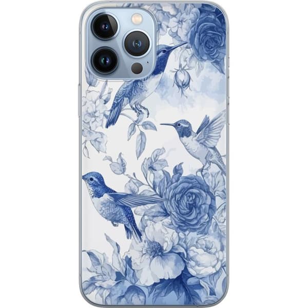 Kompatibelt Mobildeksel til Apple iPhone 13 Pro Max Fugler og blomster blått romantisk mønster