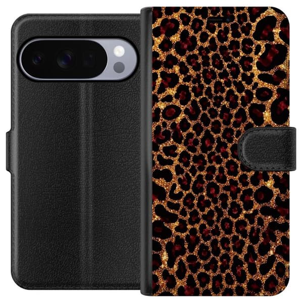 Kompatibelt Plånboksfodral till Google Pixel 10 Pro Guldfärgad glitterleopard guld