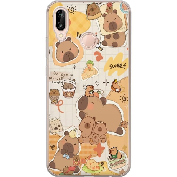 Huawei P20 lite Gennemsigtig cover Kawaii capybara mobilskal med gulliga djurmotiv
