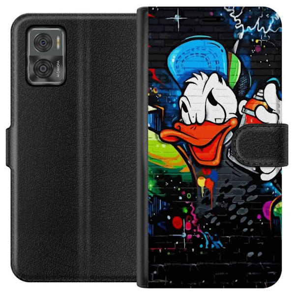 Motorola Moto E22i Lompakkokotelo Kalle Anka Graffiti Disney Design Hauska Lasten Motiivi Väri Graafinen Suosittu Sarja Ikoninen Disney-hahmo