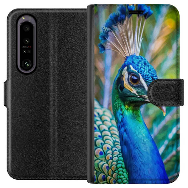 Sony Xperia 1 IV Lompakkokotelo Pavun Sulat Värikäs Design Lintuaihe Eksoottinen Graafinen Suunnittelu Luonto Ylellinen Koristelu