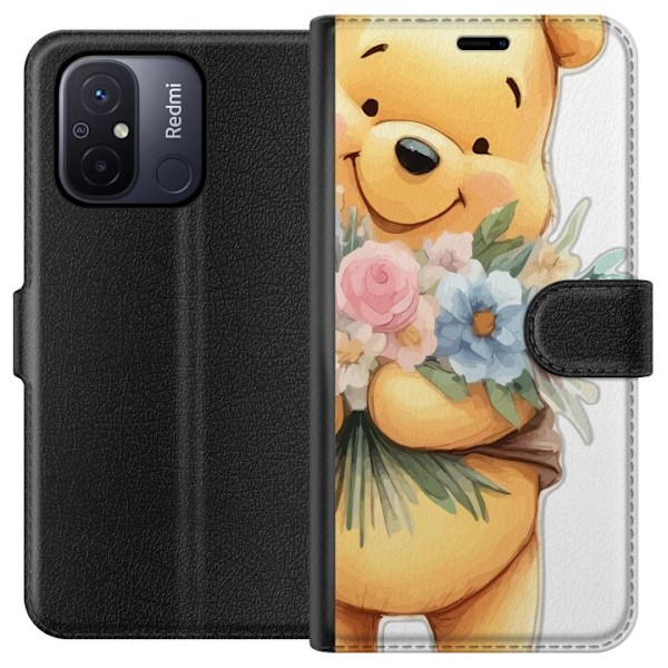 Xiaomi Redmi 12C Plånboksfodral Nalle Puh med blommor – klassisk barnfavorit i blommande vårmiljö