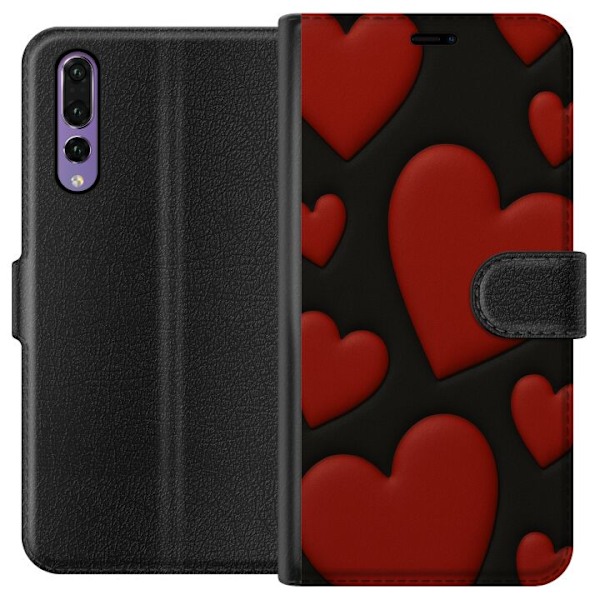 Huawei P20 Pro Tegnebogsetui Rød Fløjlshjerter