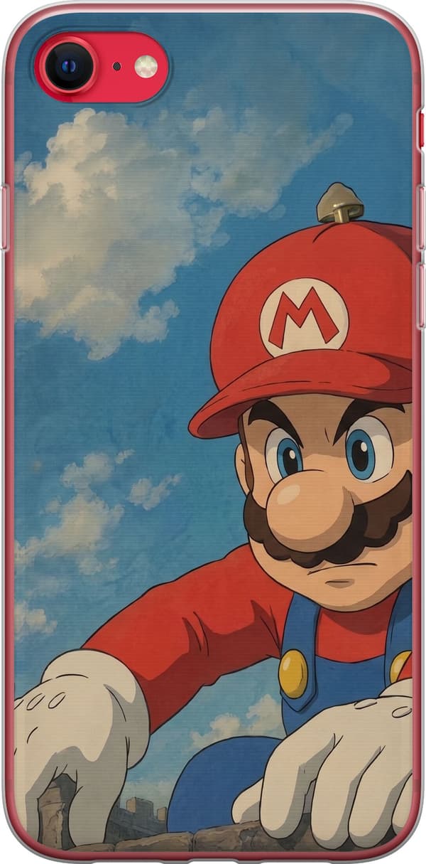 Kompatibelt Mobildeksel til Apple iPhone 8 Super Mario foran et dramatisk slott med Bowser-symboler og blå himmel blå