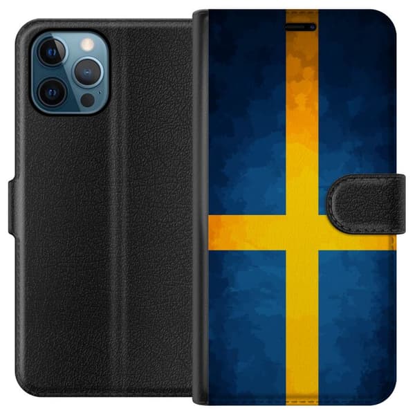 Kompatibelt Plånboksfodral till Apple iPhone 12 Pro Svenska flaggan blå