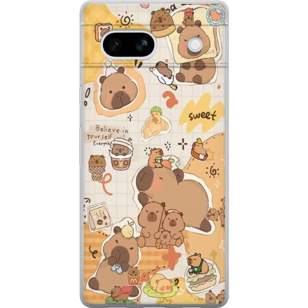 Google Pixel 7a Läpinäkyvä kuori Kawaii capybara mobilskal med gulliga djurmotiv