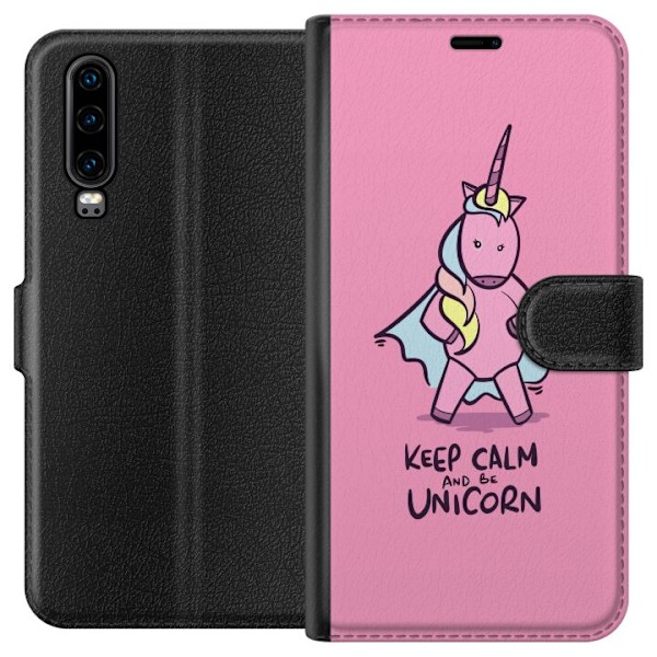 Huawei P30 Plånboksfodral Keep Calm Enhörning