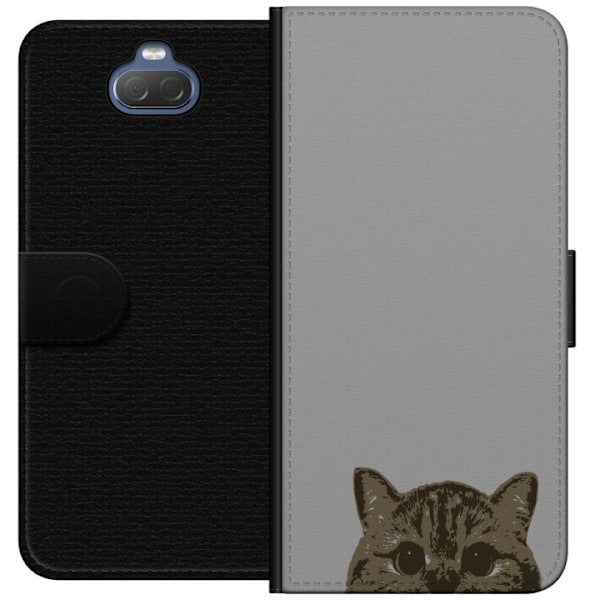 Sony Xperia 10 Plus Plånboksfodral Grå Kattblick – stilren kattdesign med grå bakgrund
