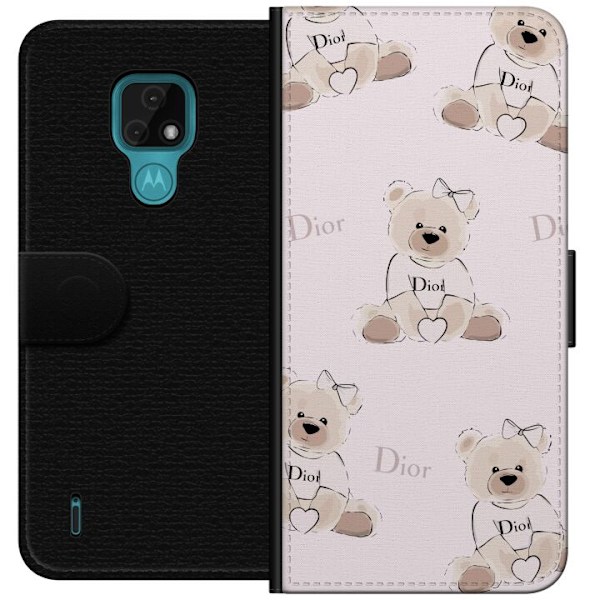 Motorola Moto E7 Tegnebogsetui Teddy Dior Vibes - luksuriøs bamse i modetil