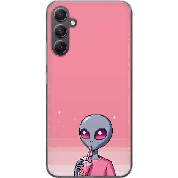 Kompatibelt Mobildeksel til Samsung Galaxy A35 Pixelalien med rosa dryck rosa