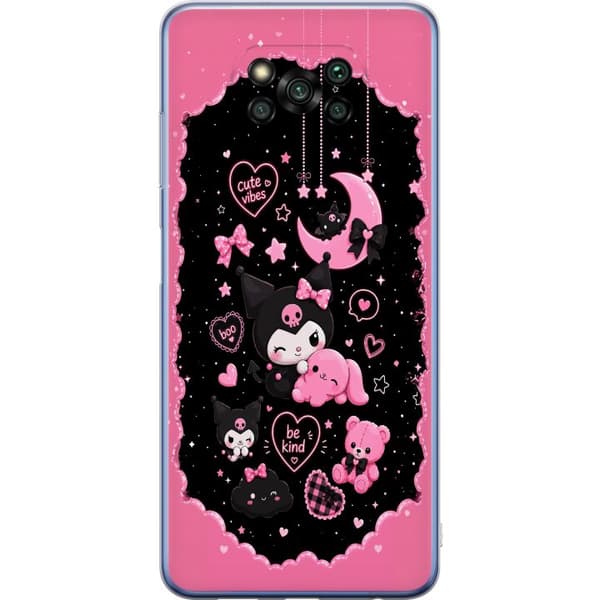 Kompatibel Mobilcover til Xiaomi Poco X3 Pro Søde lyserøde og sorte gothfigurer med hjerter, måne, stjerner og positiv tekst sort