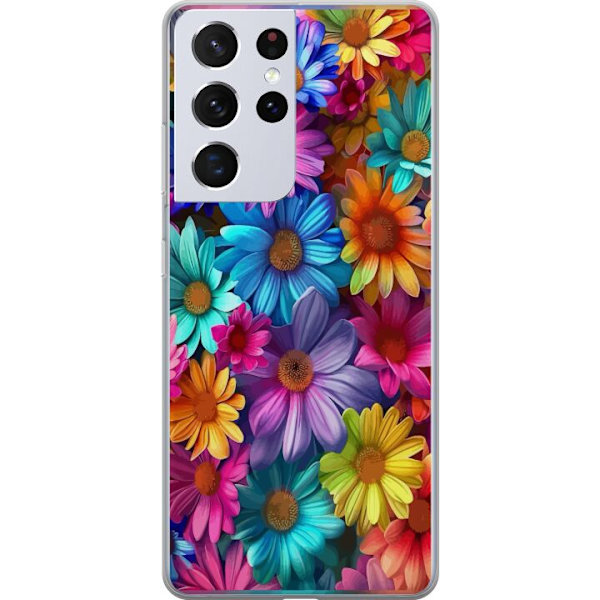 Samsung Galaxy S21 Ultra 5G Genomskinligt Skal Gerbera Blommor Färgglad Dekor Blommotiv Populärt Heminredning Färg Rik Väggkonst Design