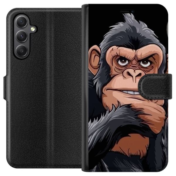 Kompatibel Tegnebogsetui til Samsung Galaxy S23 FE Illustreret chimpanse med cigar, der viser langfingeren mod sort baggrund sort