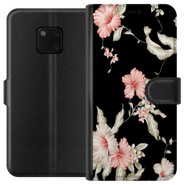 Huawei Mate 20 Pro Lommeboketui Floral Mønster Svart