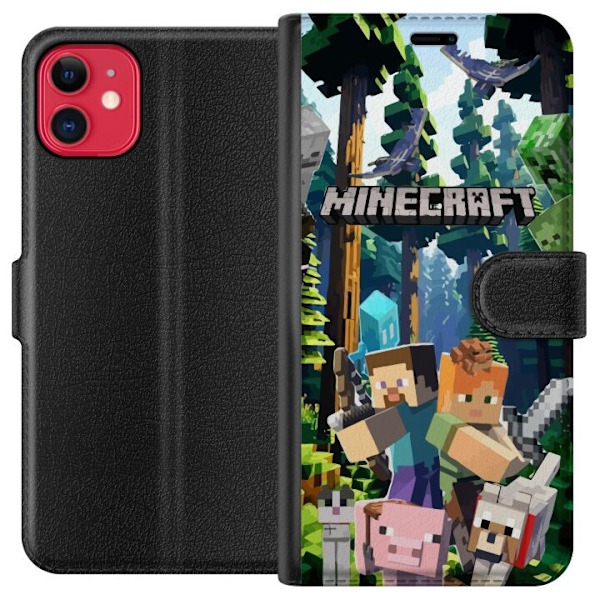 Apple iPhone 11 Lompakkokotelo Minecraft-matkapuhelinkotelo metsällä ja pikselityylisillä hahmoilla