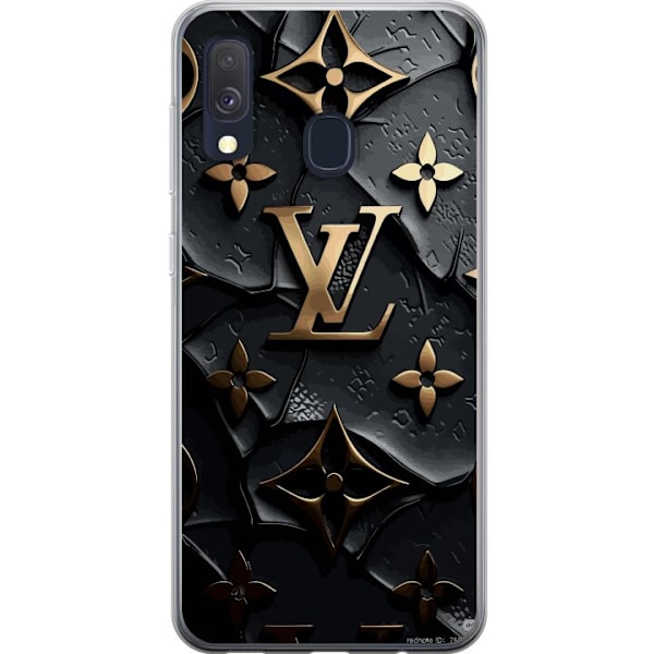 Samsung Galaxy A40 Genomskinligt Skal Louis Vuitton Dark Mode Design Svart Lyx Stil Fashion Populärt Grafiskt Mönster Modeikon Lyxmärke