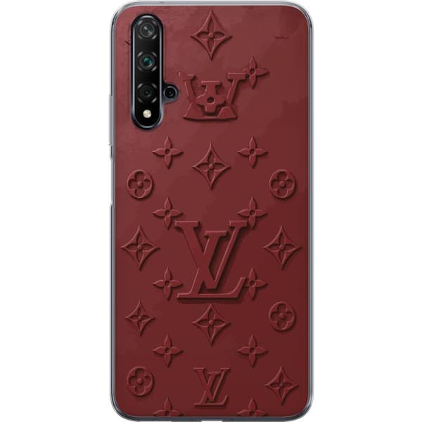 Kompatibelt Mobildeksel til Huawei nova 5T Luksuriøst Louis Vuitton-inspirert monogram i mørkerøde toner rød
