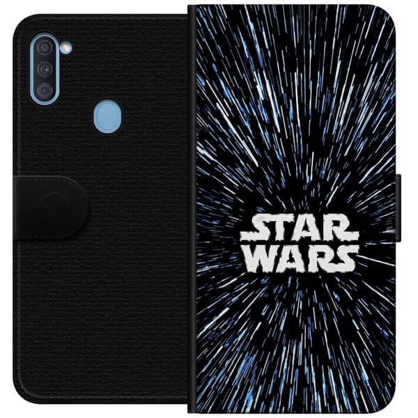 Kompatibel Tegnebogsetui til Samsung Galaxy A11 Star Wars-logo med hyperspace-stjerner i ikonisk sci-fi-design sort