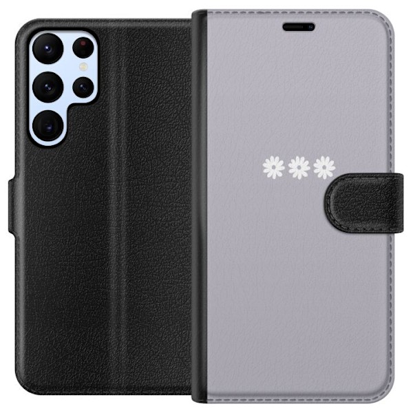 Samsung Galaxy S24 Ultra Tegnebogsetui Lilla Blomminimalisme - stilfuldt blomstermotiv på lilla baggrund