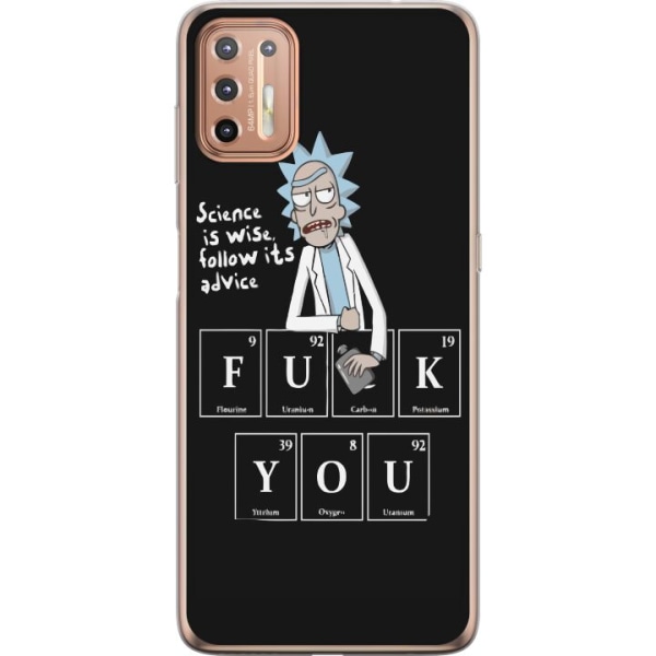 Motorola Moto G9 Plus Läpinäkyvä kuori Rick and Morty Fu*k