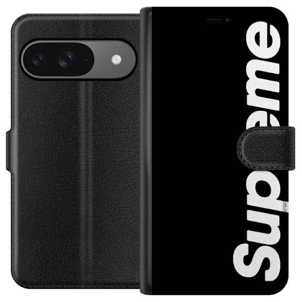 Google Pixel 9 Tegnebogsetui Supreme Sort Hvid Streetwear Design Klassisk Modeikon Trend Urban Stil Grafiskt Motiv Populær