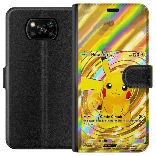 Kompatibelt Lommeboketui til Xiaomi Poco X3 NFC Gullig Pikachu EX samlebilde med regnbueeffekter gull