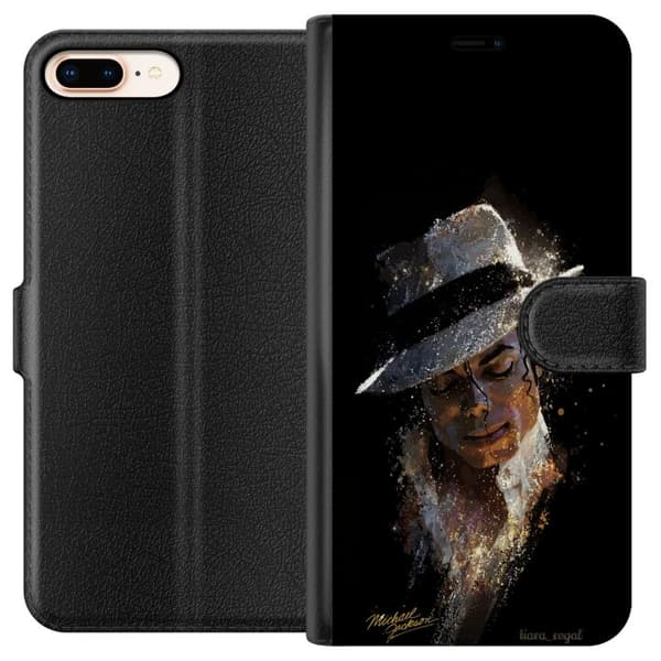 Kompatibel Tegnebogsetui til Apple iPhone 8 Plus Kunstnerisk portræt af mand med hvid hat og glitrende detaljer sort