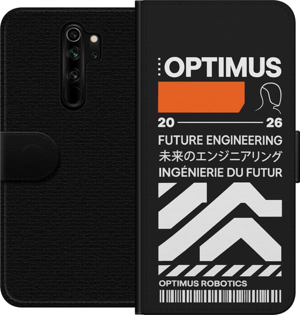 Kompatibel Tegnebogsetui til Xiaomi Redmi Note 8 Pro  Hvid robotrelateret tekst, geometriske symboler og stregkode med et orange felt hvid
