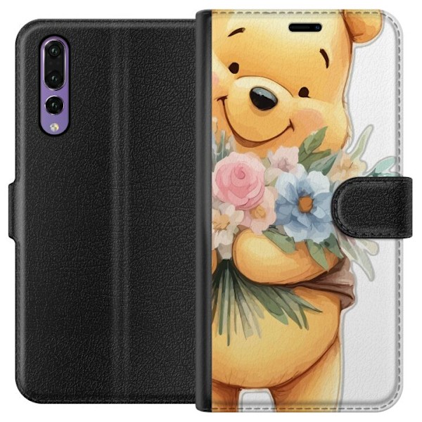 Huawei P20 Pro Tegnebogsetui Nalle Puh med blomster - klassisk børnefavorit i en blomstrende forårs miljø