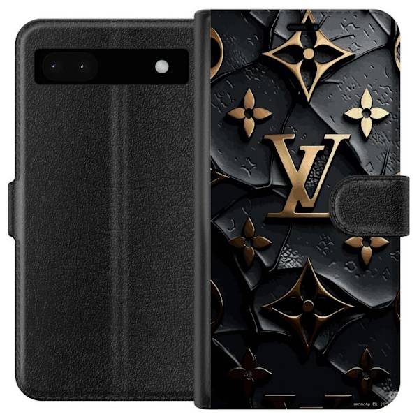 Google Pixel 6a Tegnebogsetui Louis Vuitton Mørk Tilstand Design Sort Luksus Stil Mode Populær Grafisk Mønster Modeikon Luksusmærke