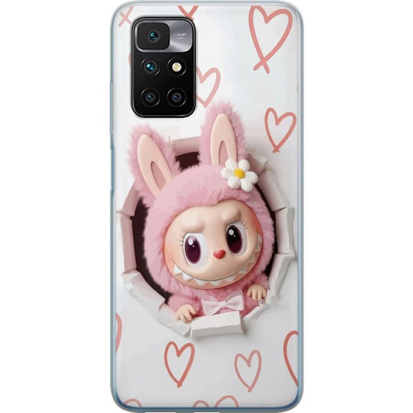 Xiaomi Redmi 10 Genomskinligt Skal Labubu Hjärtbakgrund Pop Mart Kärlek Tema Figur Design Populärt Motiv Samlarfigur Art Toy Serie