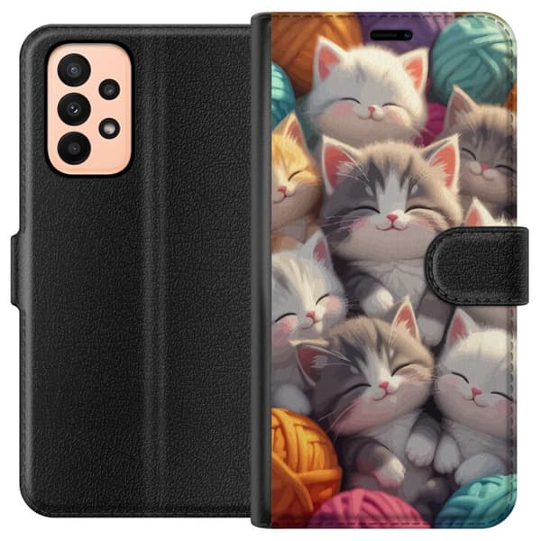 Kompatibelt Lommeboketui til Samsung Galaxy A23 Sovande kattungar beige