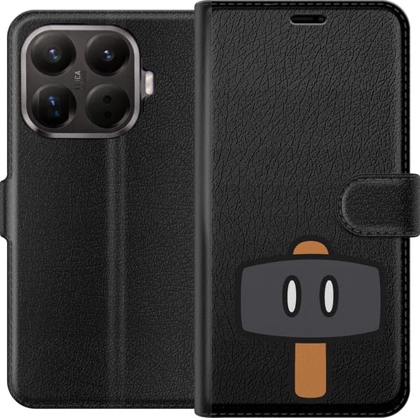 Kompatibel Tegnebogsetui til Xiaomi 15T Pro Sort spillehammer - Sort motiv med sort hammer. sort