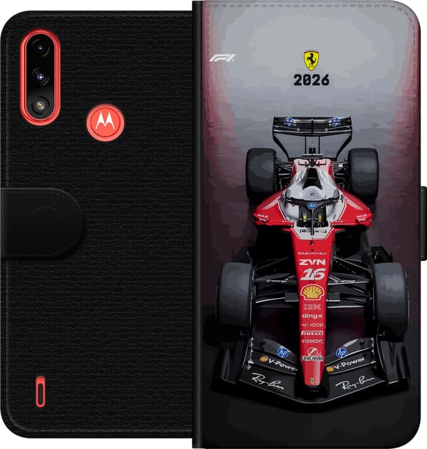 Kompatibel Tegnebogsetui til Motorola Moto E7 Power Rød, hvid og sort formelbil nummer 16 set forfra mod grå baggrund grå