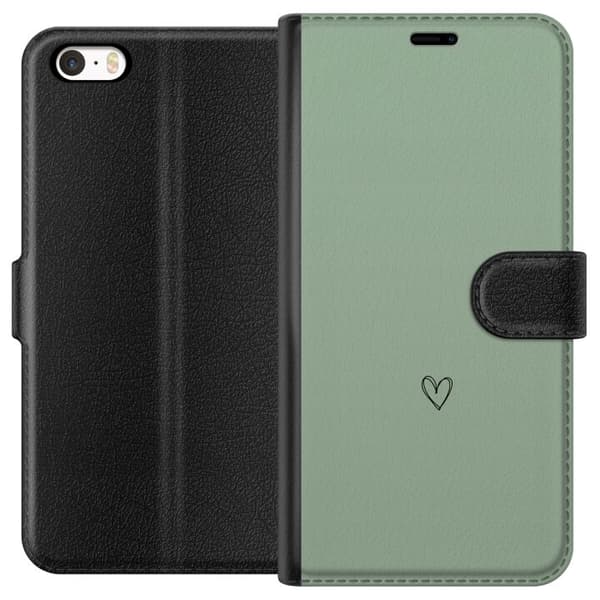 Kompatibel Tegnebogsetui til Apple iPhone 5s Minimalistisk sort håndtegnet hjerte centreret på en rolig lysegrøn baggrund grøn