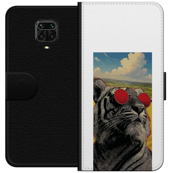 Kompatibel Tegnebogsetui til Xiaomi Redmi Note 9 Pro Cool tiger med røde solbriller i pop kunststil grå