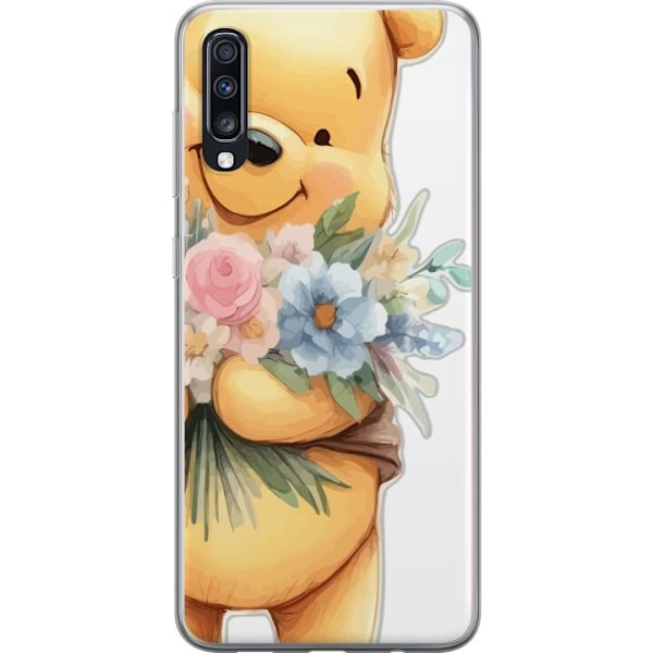 Samsung Galaxy A70 Gennemsigtig cover Nalle Puh med blomster - klassisk børnefavorit i en blomstrende forårs miljø