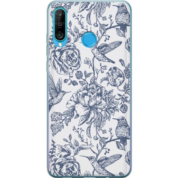Huawei P30 lite Gennemsigtig cover Blomster & Fugle - Romantis
