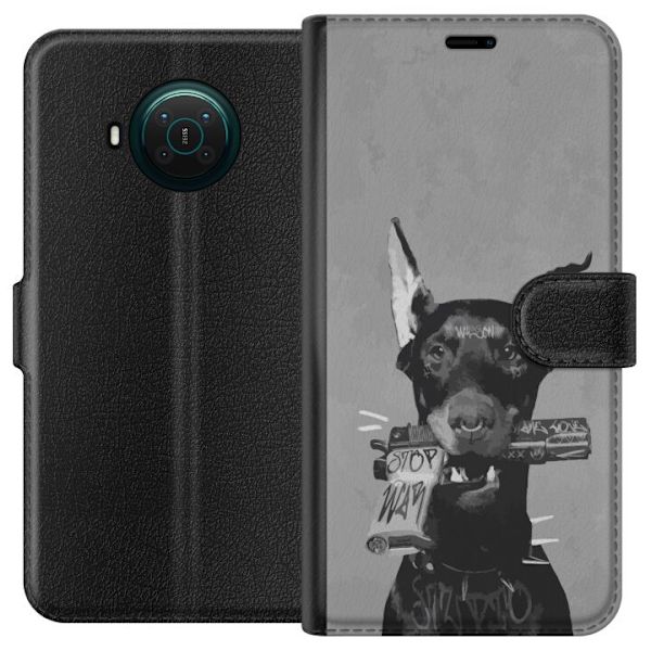 Nokia X10 Lompakkokotelo Harmaa Koira Graafinen Suunnittelu Kovan Eläinaiheen Katutaide Urbaani Trendi Koiran Ystävä Tyyli Suosittu Aihe