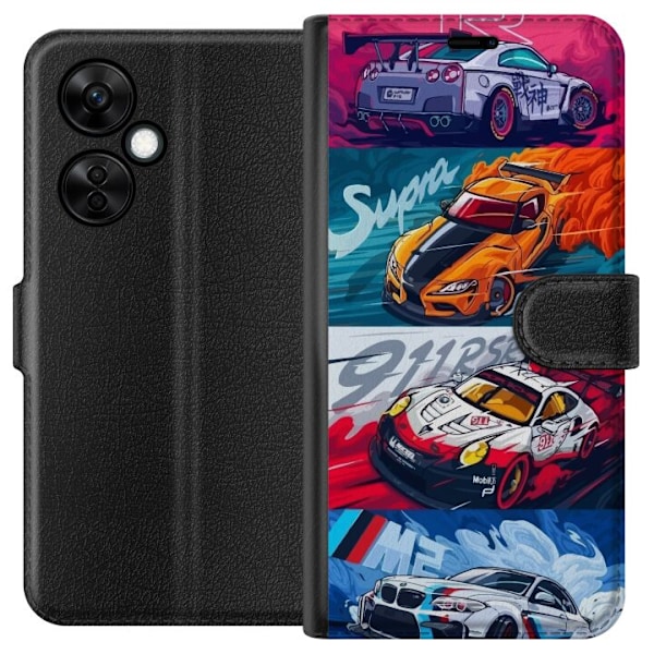 OnePlus Nord CE3 Lompakkokotelo Nopeat Autot - Piirretty Kuvio Toiminnalla