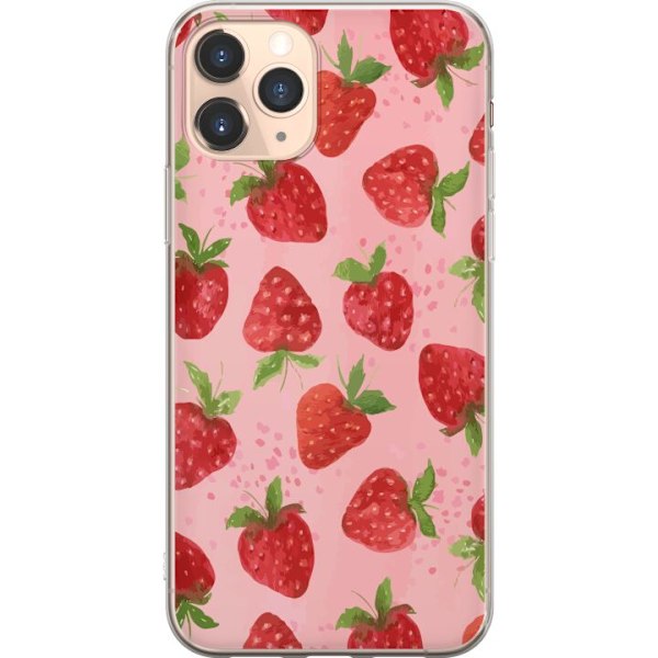 Apple iPhone 11 Pro Genomskinligt Skal Strawberry Dreams – jordgubbsmönster i retrostil