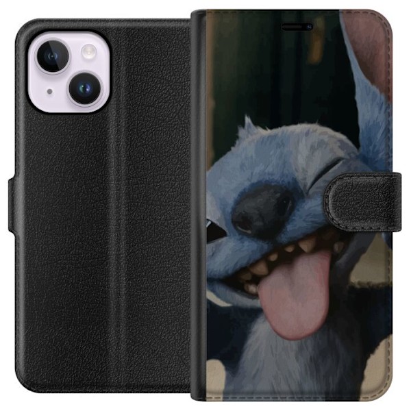 Apple iPhone 14 Plus Lommeboketui Stitch Søt Alien - Blå Fav