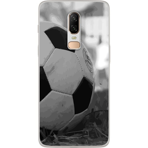 OnePlus 6 Gennemsigtig cover Fodbold Sort Hvid