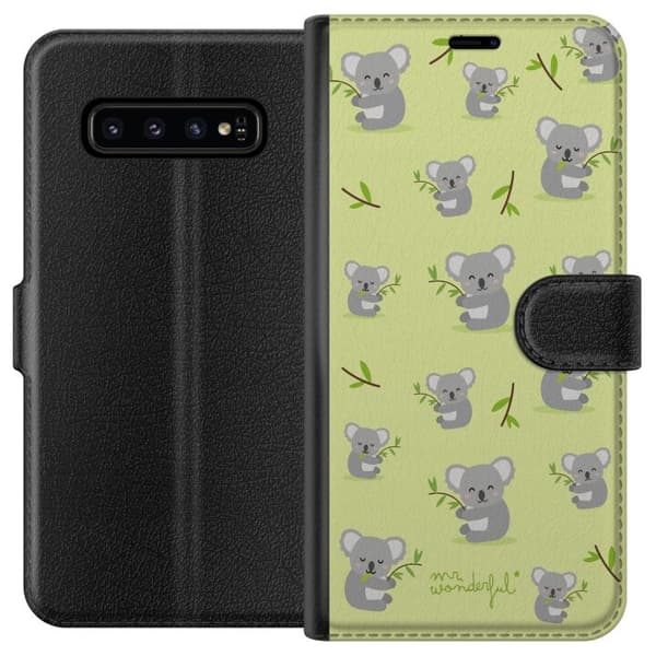 Kompatibel Tegnebogsetui til Samsung Galaxy S10 Legende mønster med søde grå koalaer og grønne eukalyptusgrene grøn