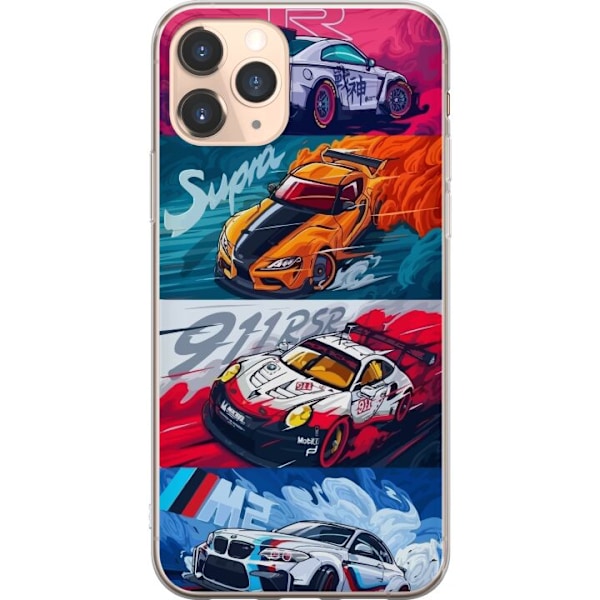 Apple iPhone 11 Pro Genomskinligt Skal Fartfyllda Bilar – tecknat mönster med action