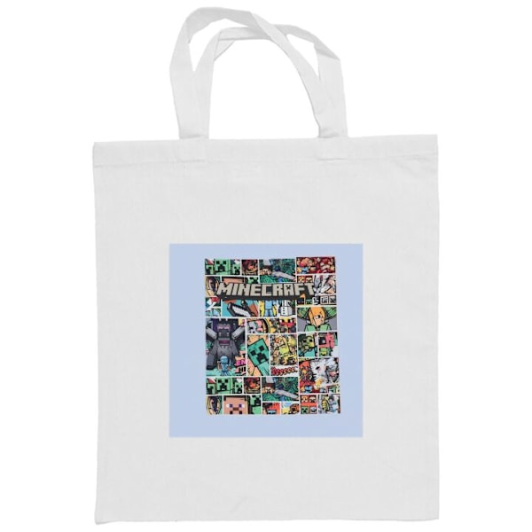 Mulepose | Holdbar Indkøbstaske i Stof Minecraft Kunst Hvid one size