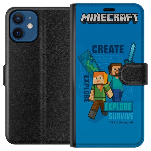 Kompatibel Tegnebogsetui til Apple iPhone 12 mini Minecraft Huler