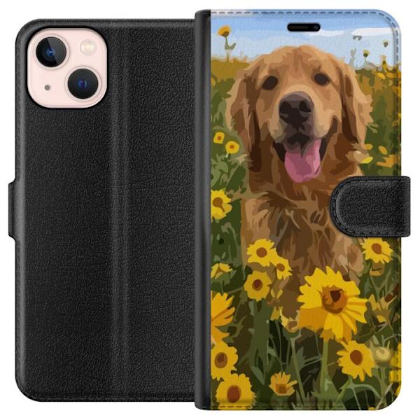 Apple iPhone 13 Lompakkokotelo Kultainennoutaja Auringonkukkapelto Koiramotiivi Luonto Kesä Suunnittelu Suosittu Koirarotu Perheen suosikki